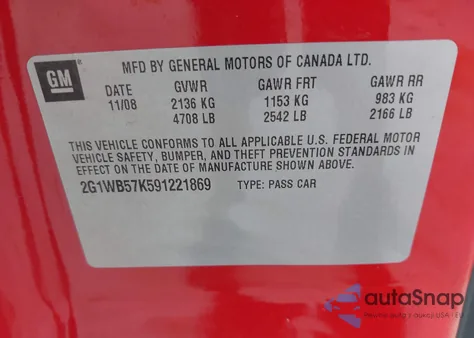 2009 Chevrolet Impala Ls из США, поврежденный, VIN 2G1WB57K591221869